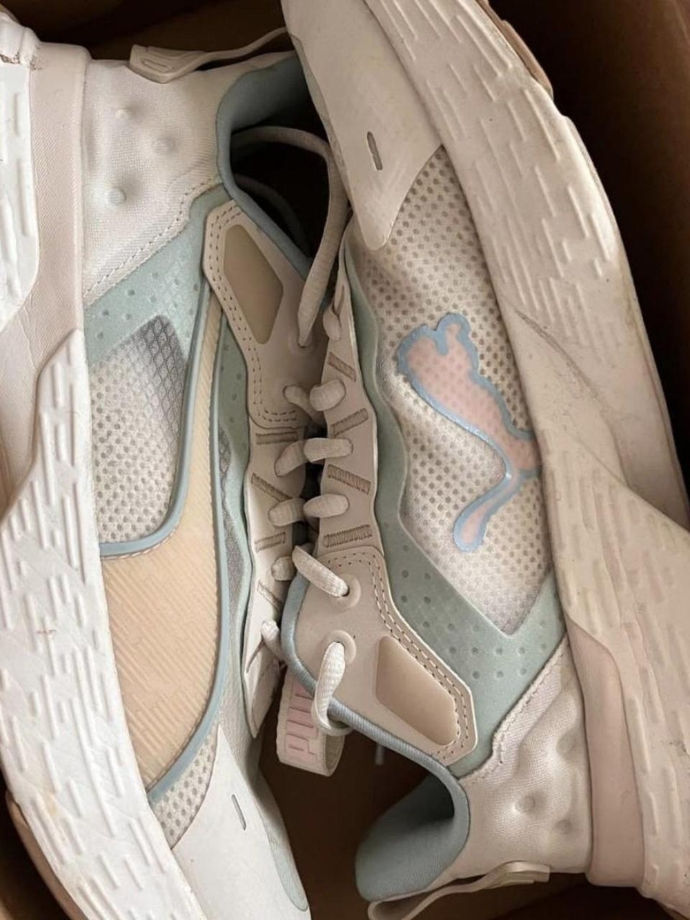 Puma Women's White Sneakers with Pastel Pink & Light Blue Accents